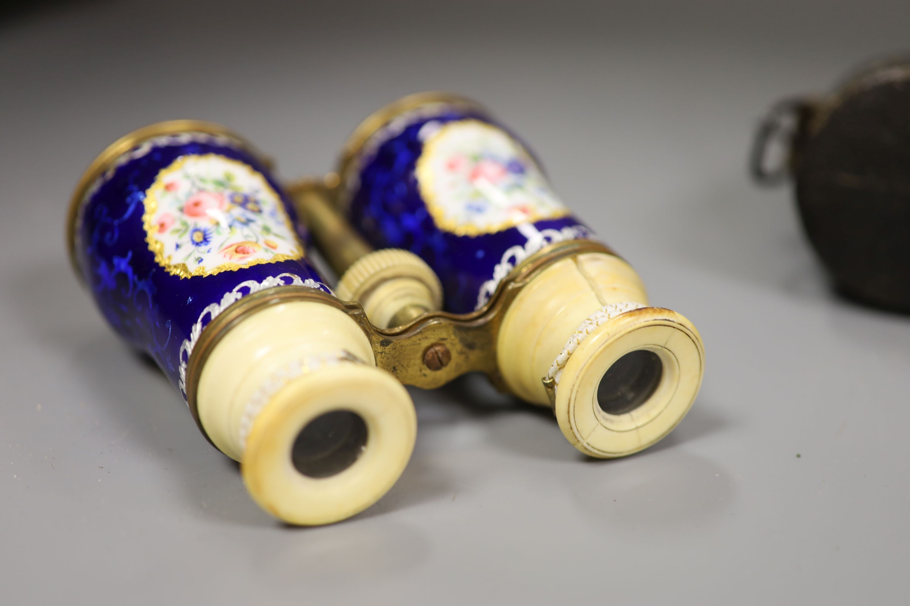 A pair of enamel and ivory opera glasses